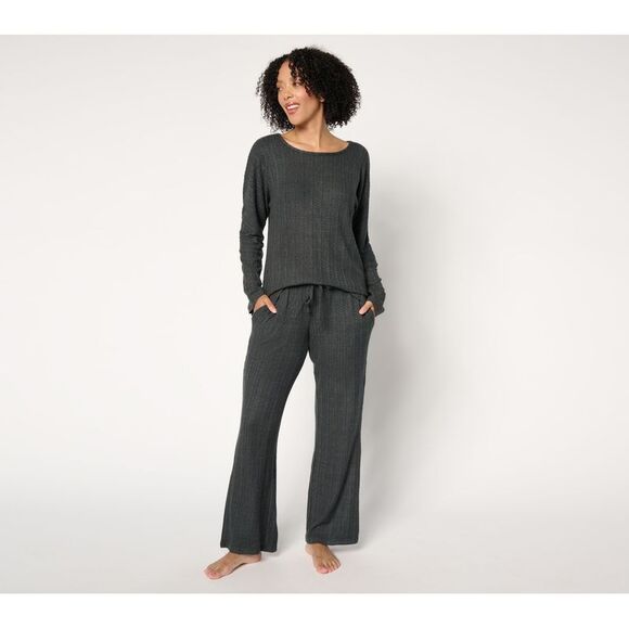 Muk Luks Women's Sleepwear Sz M Tall Cable Knit Cuddle Lounge Set Black A656012 - Picture 1 of 4